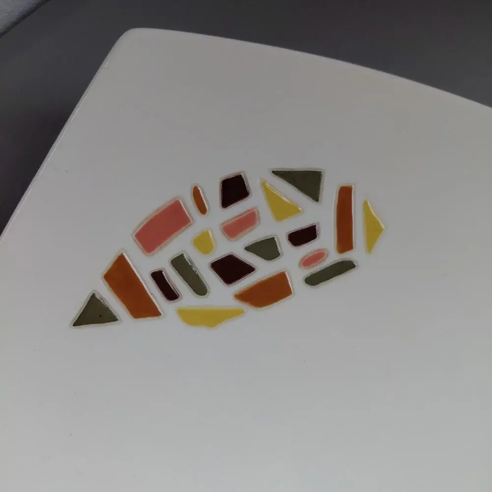 1960's Triangular Serving Platter Mid-century Modern Set of 2 Cream Groovey VTG